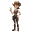 wild west female employee polishing a glass.