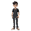 a teenage designer named luke smith. he is tall, lanky, and has dark brown hair. he has blue eyes. he likes wearing speatpants.