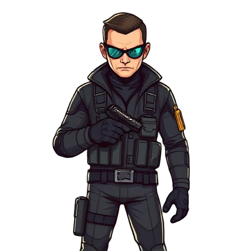 agent 47 wearing tactical gear and all his body retro futuristic theme