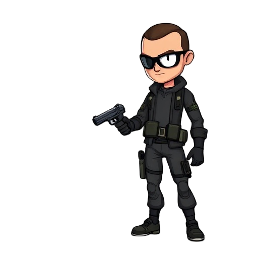 agent 47 wearing tactical gear and all his body without a gun and retro futuristic theme