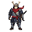 draw a samurai with red scarfs and metalic armor  