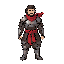 draw a samurai with red scarfs and metalic armor let the face appear