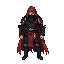 2d pixel warrior, calm and powerful, black armor, red cloak, , soft aura