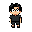 from head to toe, the character has messy spiky black hair and oversized round glasses that make the eyes look big and expressive. the face is simple and cartoonish, with a light skin tone, small ears, and a straight neutral mouth that gives a calm, sligh