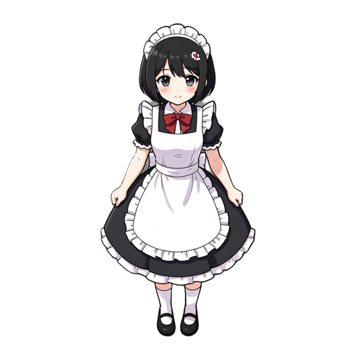 anime maid girl, black short hair