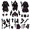 a detailed modular top-down character asset sheet for a dark fantasy roguelite game, using the character and component style of image_26.png as a strict visual reference. the art direction must be deep, painterly, and atmospheric. the sheet must feature c