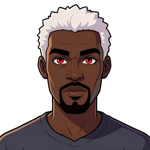 black man with red eyes, he have white hairs, need add some attributes 