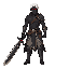 black eternal man with red eyes, he have white hairs, need add some attributes, he have big dark fantasy sword
