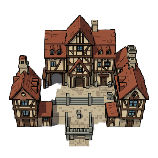 create a 2d pixel sprites of medieval houses