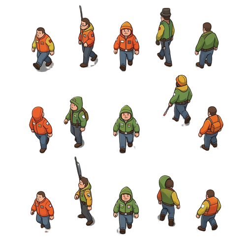 sequence of character walking in all directions