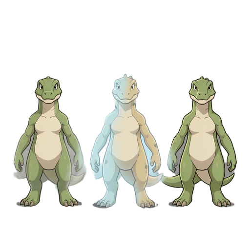 a three-stage evolutionary line of an original pokémon-style creature “based on a smilodon with half of its body ghostly and fading into mist””, showing all three forms side by side, cohesive design across all evolutions, no humanoid traits, creature main