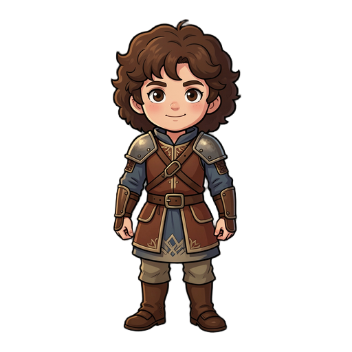 menino bardo de cabelo cacheado medieval