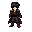 young boy whith hair black and large coat, tshirt red and black globes.