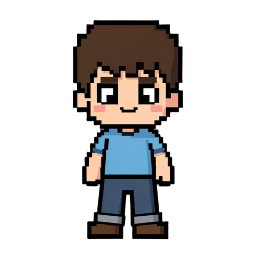 a pixelated boy with the look of 80's videogames
