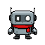 small robot made of scrap, simple cute design, one glowing eye, red scarf, game character