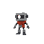 small robot made of scrap, simple cute design, one glowing eye, red scarf, game character