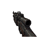 shotgun, doom style, first-person view, weapon facing forward toward the viewer, slight horizontal angle showing one side of the weapon, centered perspective, subtle 3/4 view, foreshortening effect, barrel pointing outward, dark gritty metal, worn texture