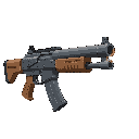 fps shotgun, doom style, first-person view, weapon facing forward toward the enemy, slight horizontal angle showing one side of the weapon, centered perspective, subtle 3/4 view, foreshortening effect