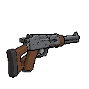 fps shotgun, doom style, first-person view, weapon facing forward toward the enemy, slight horizontal angle showing one side of the weapon, centered perspective, subtle 3/4 view, foreshortening effect