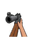 shotgun, quake style, first-person view, weapon facing mostly forward, slightly rotated about 10 degrees to the left, subtle 3/4 perspective, slight horizontal yaw to the left, barrel pointing toward the viewer with a small side reveal, minimal angle devi