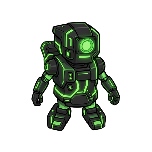 generate a characte for a makerspace, make it robotic in black and green neon