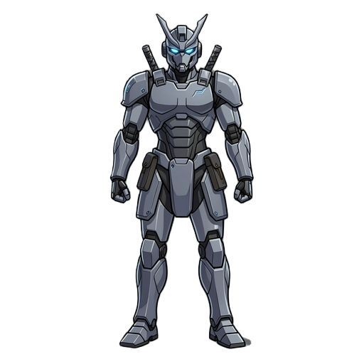 a full-body shot of a sleek, advanced robot samurai