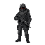 ottoman soldier drawing with ak 47 in hand, cyberpunk atmosphere