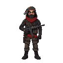 ottoman soldier drawing with ak 47 in hand, cyberpunk atmosphere