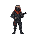 ottoman soldier drawing with ak 47 in hand, cyberpunk atmosphere