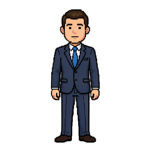 create a 2d character pixilated png corporate guy