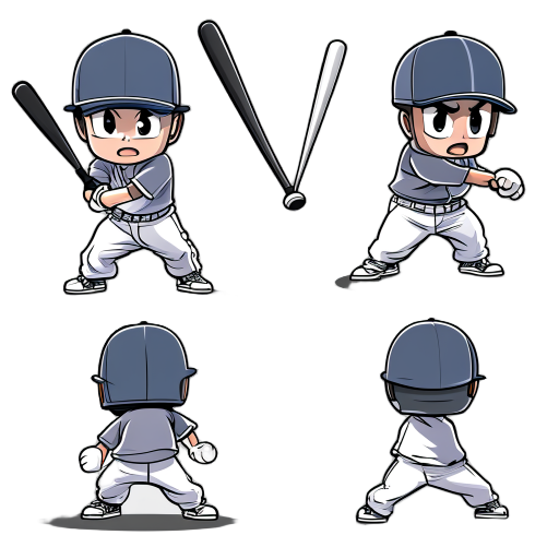 baseball batter swing from behind, 12 frames, anime cartoon