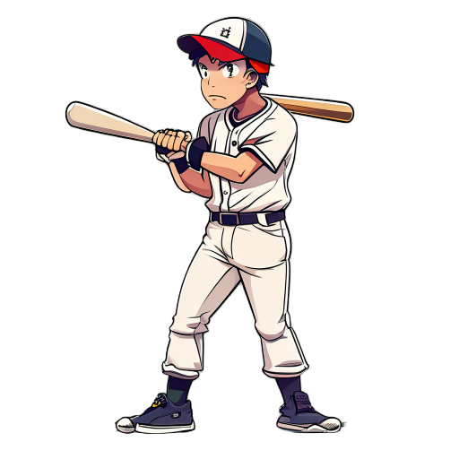 baseball batter, full body, view from behind, holding a bat, anime cartoon style, thick outlines, flat colors, 512x512