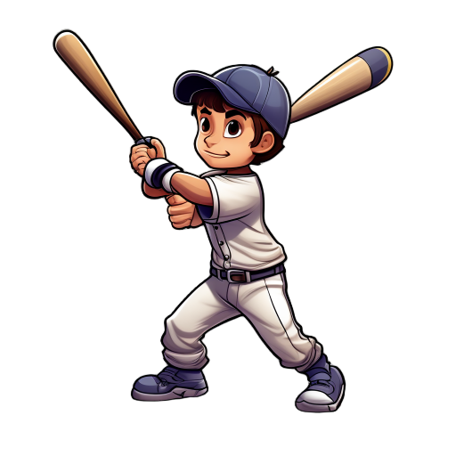 2d game baseball batter swinging from behind, cartoon boy