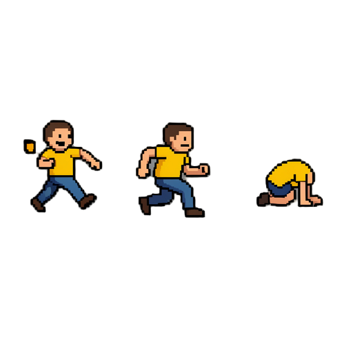 crie sprite simples em pixel arte para um jogo, com toda a movimentação de andar, correr, pular e agachar
