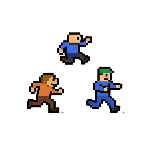 crie sprite simples em pixel arte para um jogo, com toda a movimentação de andar, correr, pular e agachar