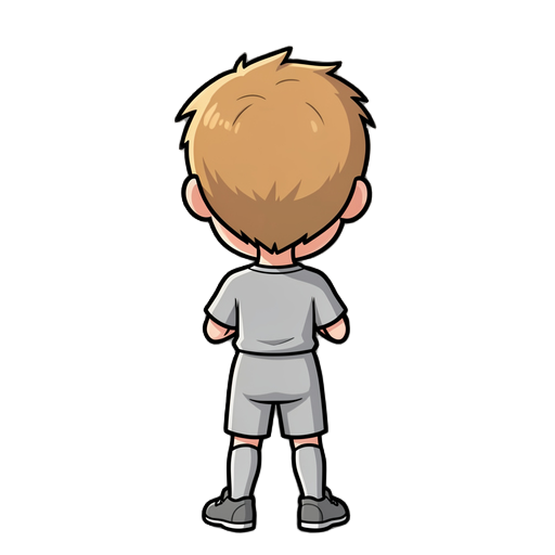 baseball batter from behind, back facing camera, wearing only neutral grey undershirt and shorts, no hat, no logo, simple blank uniform, anime cartoon style, thick black outlines, vibrant colors, full body, based on this reference image, 512x512