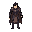quero um personagem com cabelo preto uma armadura e os braços mais livres alem disso quero que seja uma armadura mais escura com uma capa meio roxa e marrom a capa escura tbm
