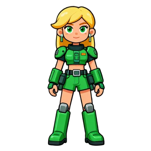 une fille trés belle , blonde , yeux vert , avec des vétements futuriste 