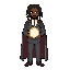 make a black man with suit and a cloak ,with dreads that has the points white, holding a golden clock