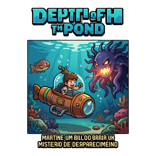 jogo 2d em pixel arte titulo depth of the pond o jogo consiste no protagonista martine um biólogo marinho que está em busca de descobrir um misterio de desaparecimento no fundo do mar, nisso ele entra em um submarino e quando chega no fundo do mar ele e a