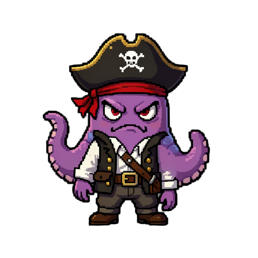 crie um polvo com cara de mau vestido de pirata 2d em 64  bit