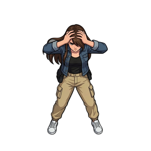 right down side blocking pose - covering the head with hands