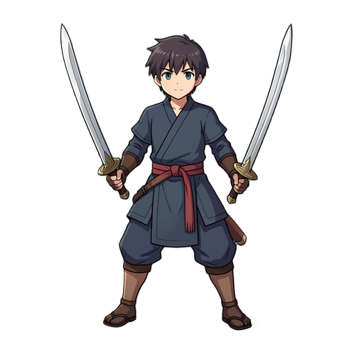 make me a 2d swordsman character with 2 swords. the character must be anime style.