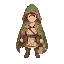 young plant alchemist with a hooded green cloak trimmed with pink dianthus petals, light leather tunic underneath, belt with pouches and vials, short tousled hair peeking from the hood, soft botanical fantasy style, warm earthy tones with green and pink a