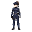 character sprite, soldier, female, agent, ponytail, armor, side view, standing, anime, stylized, navy