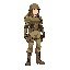 character sprite, soldier, female, agent, long hair, armor, side view, standing, anime, stylized, sand