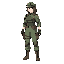 character sprite, soldier, female, agent, cap, armor, side view, standing, anime, stylized