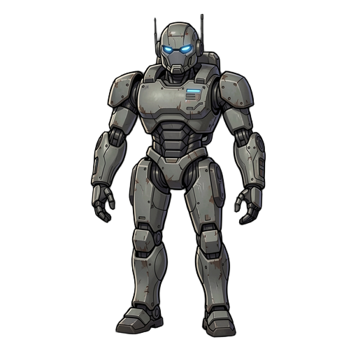 a futuristic robot character designed for a 2d game sprite, with a mature and grounded sci-fi aesthetic. the design is realistic and functional, not cute: solid mechanical structure, visible joints, reinforced limbs, and industrial-grade materials. the ro