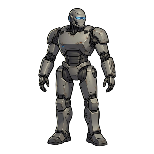 a futuristic robot character designed for a 2d game sprite, with a mature and grounded sci-fi aesthetic. the design is realistic and functional, not cute: solid mechanical structure, visible joints, reinforced limbs, and industrial-grade materials. the ro