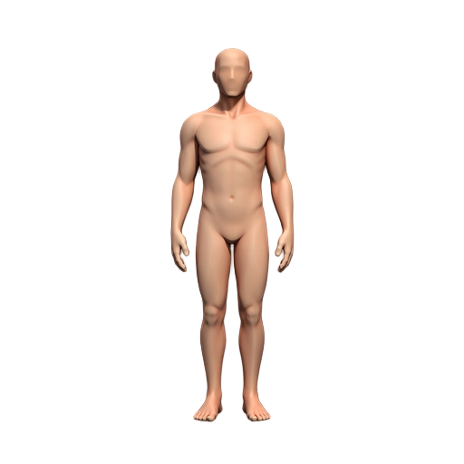 stylized male base body, full body, neutral pose, no clothes, non-sexual, clean anatomy, simplified muscles, smooth shading, game ready character, modular avatar base, front view, top-down rpg friendly proportions, clear limbs separation, no background, h